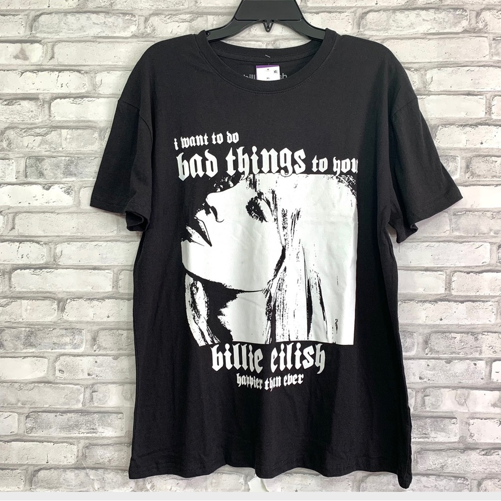 Billie Eilish Women's Black "I want to do bad things to you" Short Sleeve Shirt